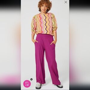 TEREZ Wide Leg Ribbed Pants Raspberry Color NWOT MSRP $162 Small